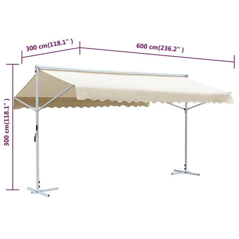 Toldo parasol vidaXL con pedestal, poliéster y acero, 600x300 cm, crema - Image 8 of 8