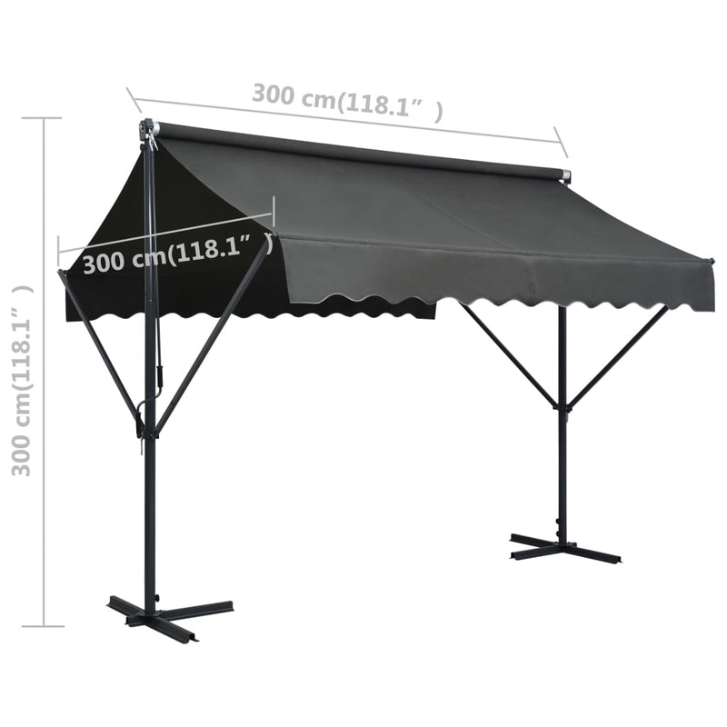 vidaXL Toldo parasol con pedestal de acero 300x300x300 cm Antracita - Image 16 of 18