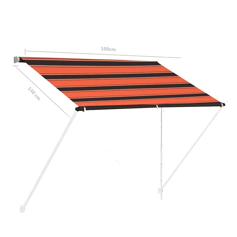 vidaXL Retractable Steel Awning, 100x150 cm, Orange and Brown - Image 6 of 7