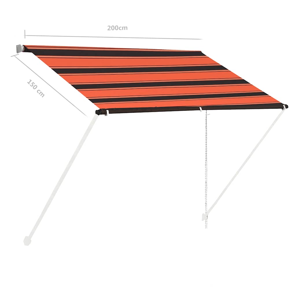 vidaXL Retractable Awning, PA Coated Polyester, 200x150 cm, Orange and Brown - Image 34 of 35