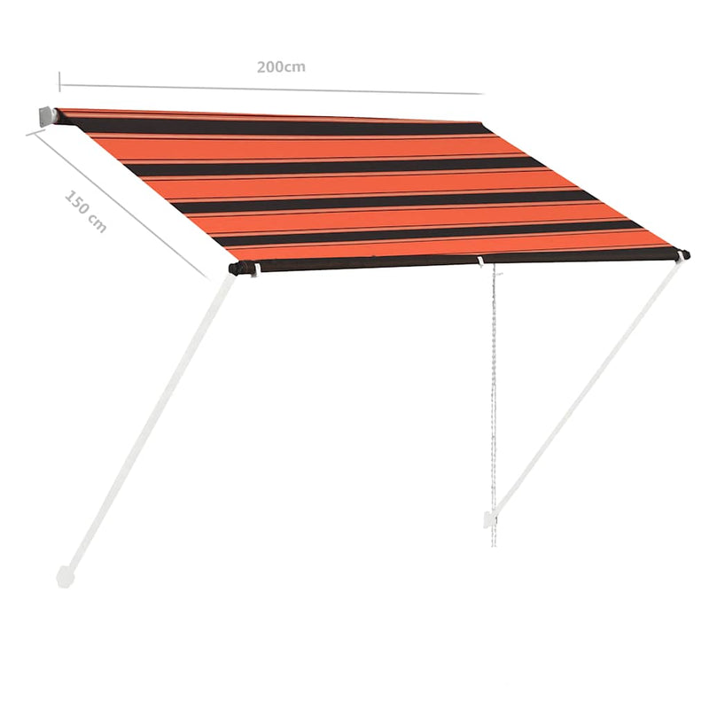 vidaXL Retractable Awning, PA Coated Polyester, 200x150 cm, Orange and Brown - Image 34 of 35
