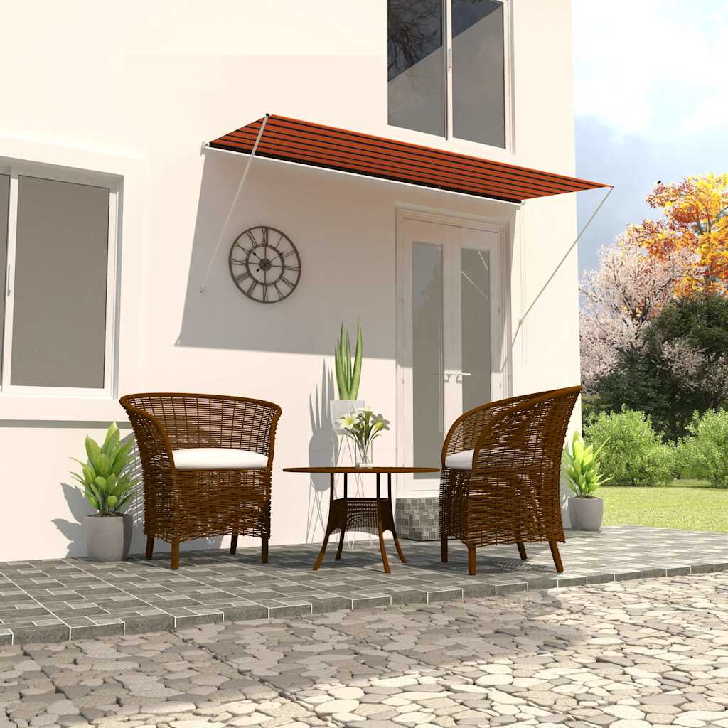 vidaXL Retractable Awning, PA Coated Polyester, 200x150 cm, Orange and Brown - Image 6 of 35