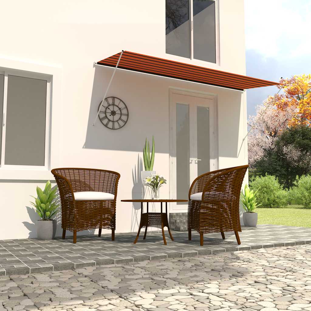 vidaXL Retractable Awning, PA Coated Polyester, 200x150 cm, Orange and Brown - Image 5 of 35