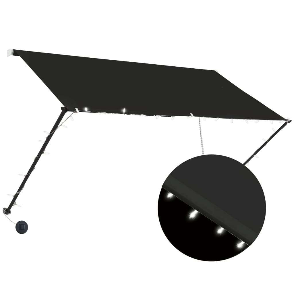 vidaXL Retractable Awning with Solar LEDs, 250x150 cm, Anthracite - Image 2 of 8
