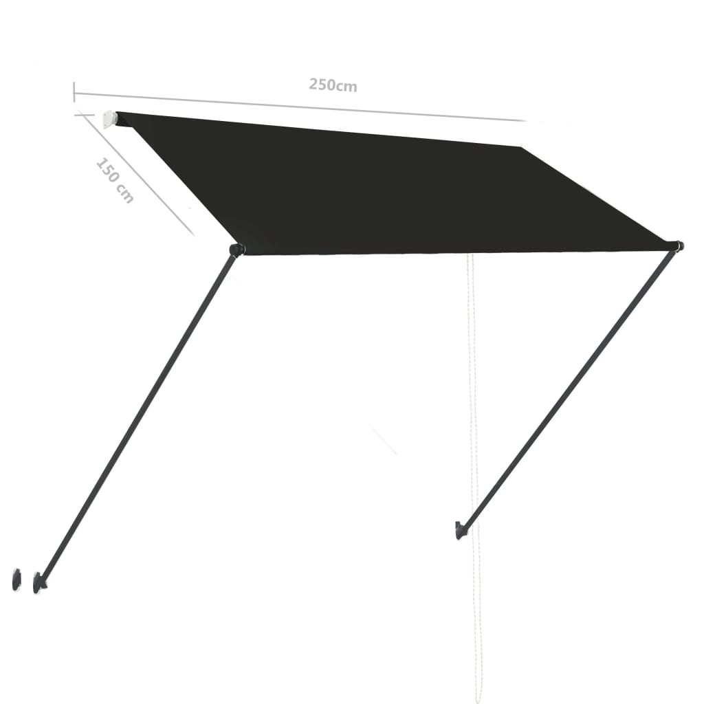 vidaXL Retractable Awning with Solar LEDs, 250x150 cm, Anthracite - Image 8 of 8