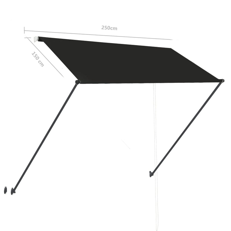 vidaXL Retractable Awning with Solar LEDs, 250x150 cm, Anthracite - Image 8 of 8