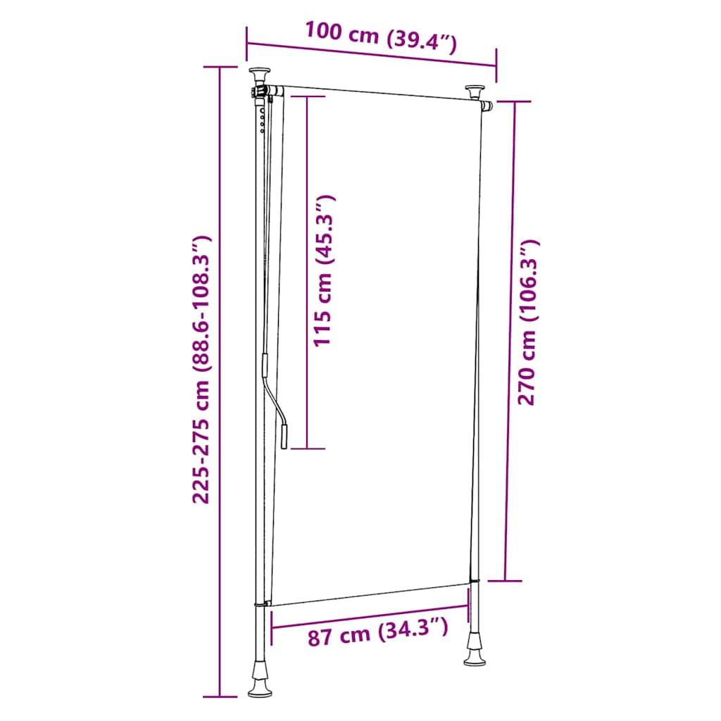 vidaXL Outdoor Roller Blind, 100x270 cm, Anthracite Polyester - Image 21 of 39