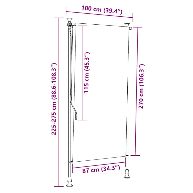 vidaXL Outdoor Roller Blind, 100x270 cm, Anthracite Polyester - Image 21 of 39