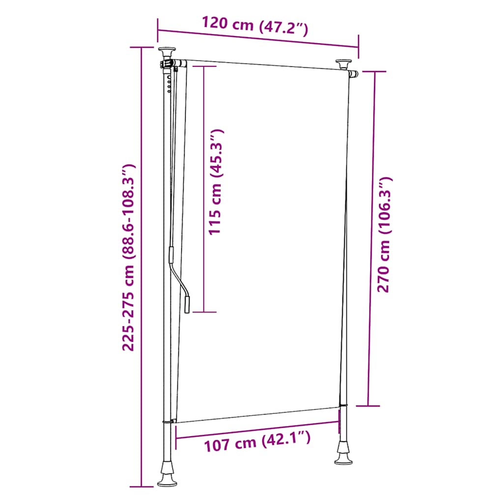 vidaXL Outdoor Roller Blind, 100x270 cm, Anthracite Polyester - Image 25 of 39