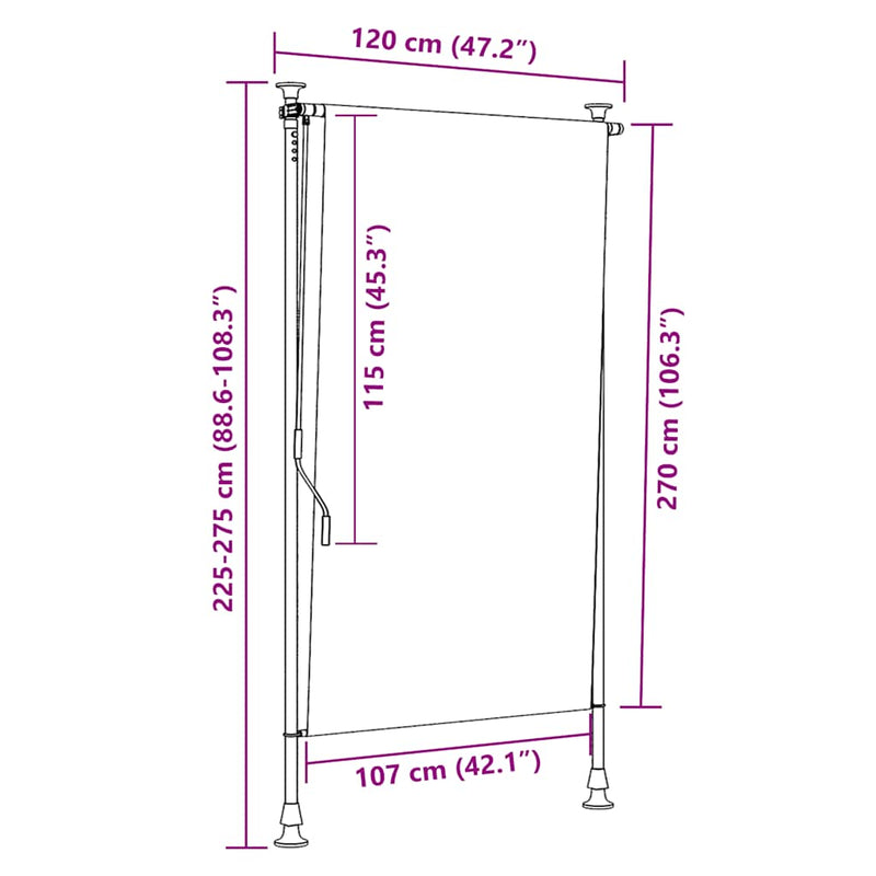 vidaXL Outdoor Roller Blind, 100x270 cm, Anthracite Polyester - Image 25 of 39
