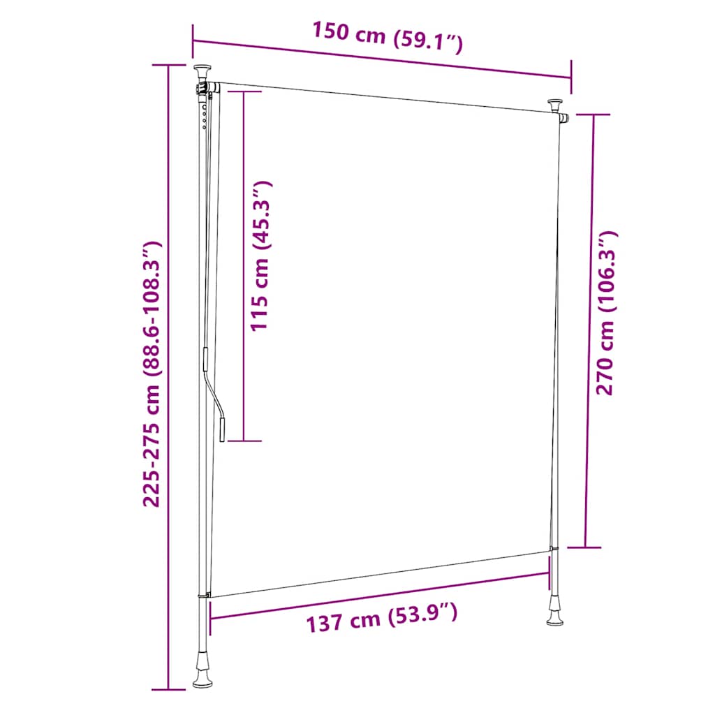 vidaXL Outdoor Roller Blind, 100x270 cm, Anthracite Polyester - Image 23 of 39