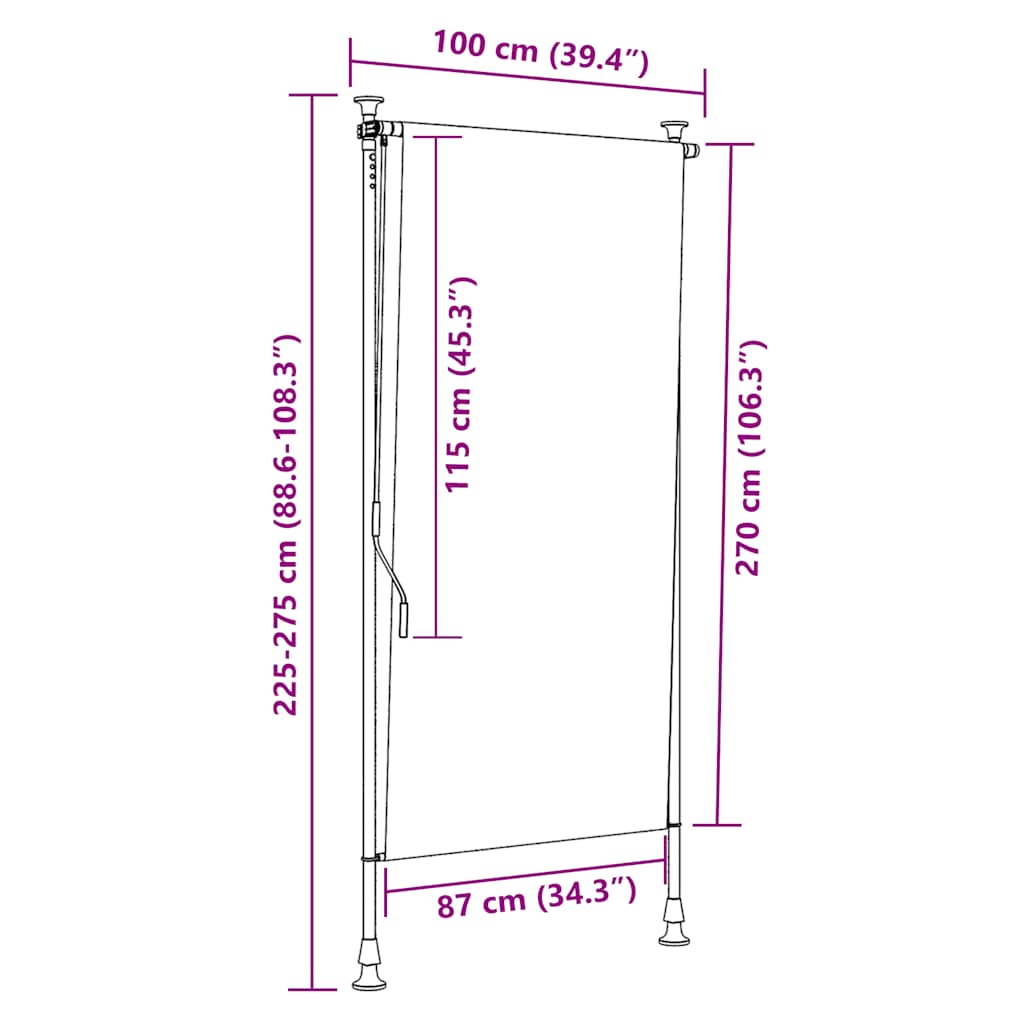 vidaXL Outdoor Roller Awning, Fabric with PA Coating, 100x270 cm, Cream - Image 17 of 34