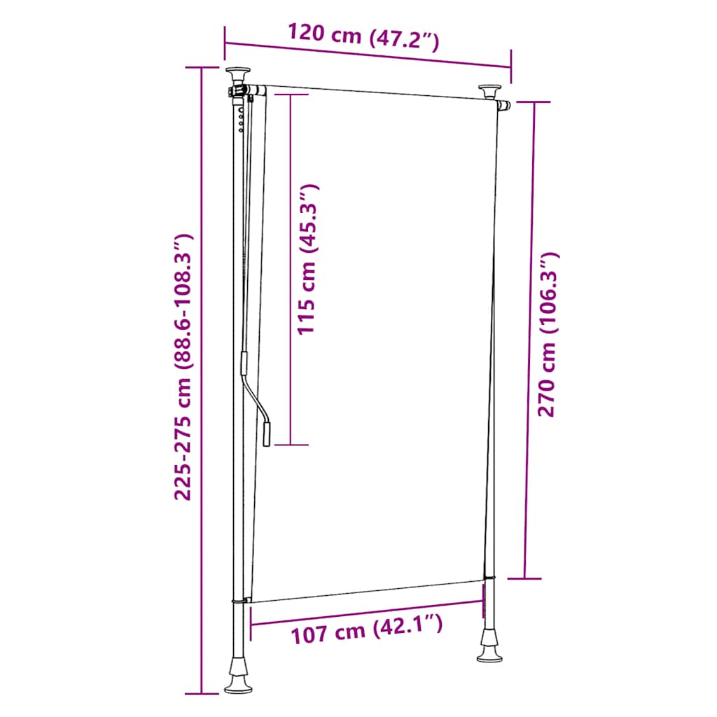 vidaXL Outdoor Roller Blind, Polyester, 120x270 cm, Cream - Image 13 of 26