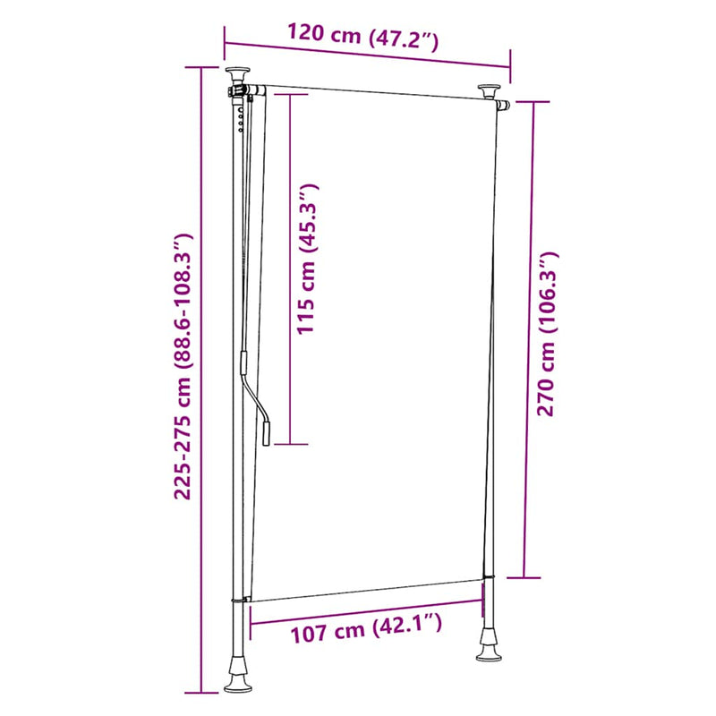 vidaXL Outdoor Roller Blind, Polyester, 120x270 cm, Cream - Image 13 of 26