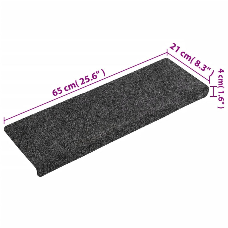 vidaXL Tappetini per scale autoadesivi 15 pz 65x21x4 cm Grigio Scuro bordo rettangolare - Image 6 of 6