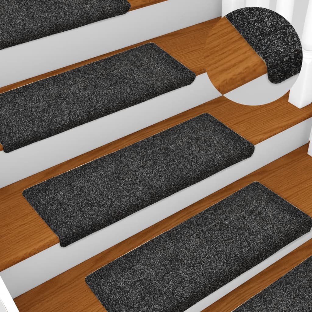 vidaXL Tappetini per scale autoadesivi 15 pz 65x21x4 cm Grigio Scuro bordo rettangolare - Image 1 of 6