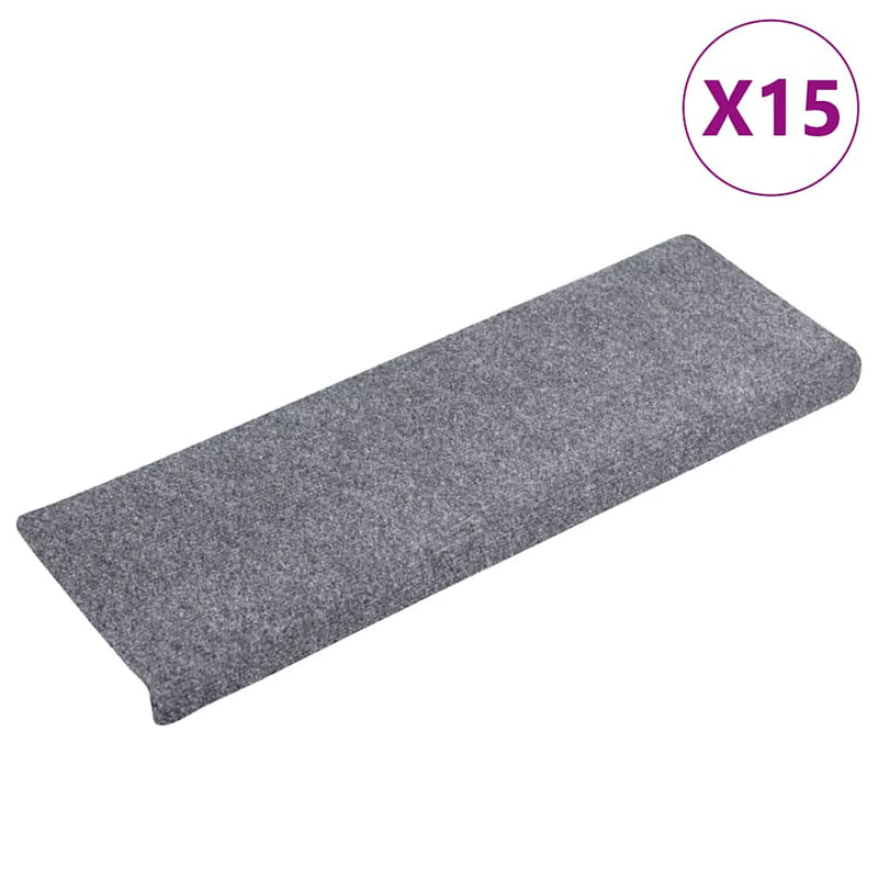 vidaXL Tappetini per scale autoadesivi 15 pz 65x21x4 cm Grigio chiaro bordo rettangolare - Image 2 of 7