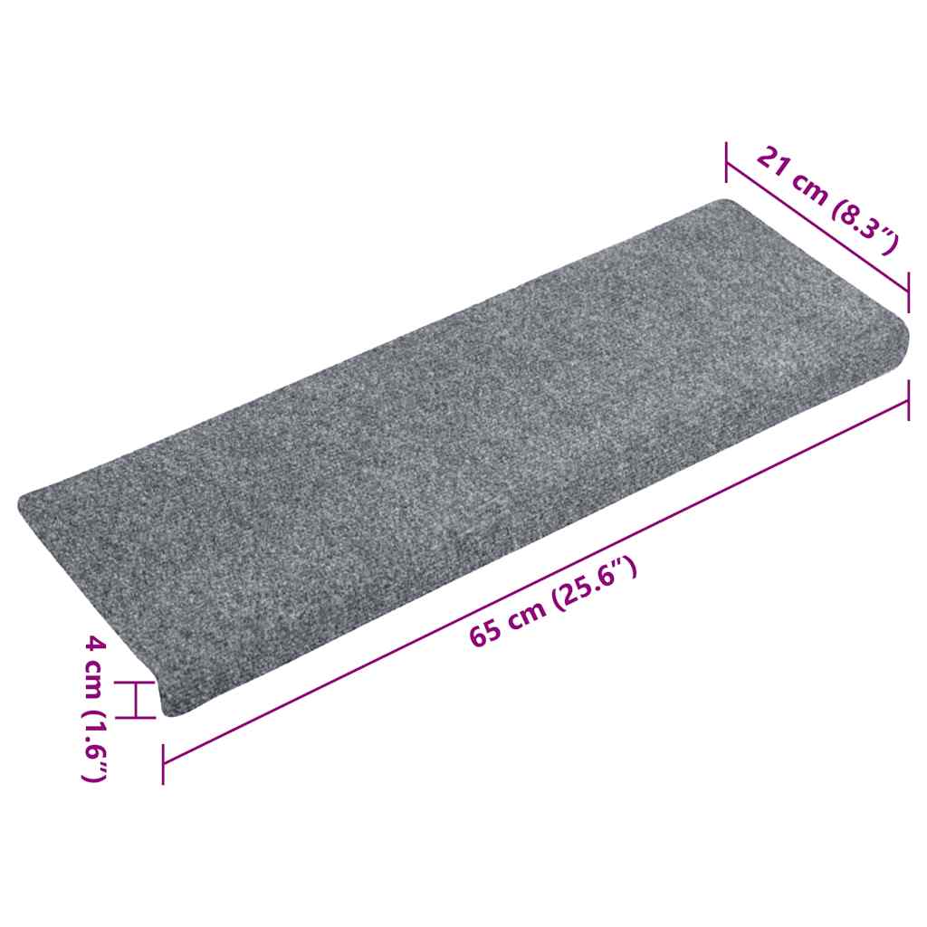 vidaXL Tappetini per scale autoadesivi 15 pz 65x21x4 cm Grigio chiaro bordo rettangolare - Image 7 of 7