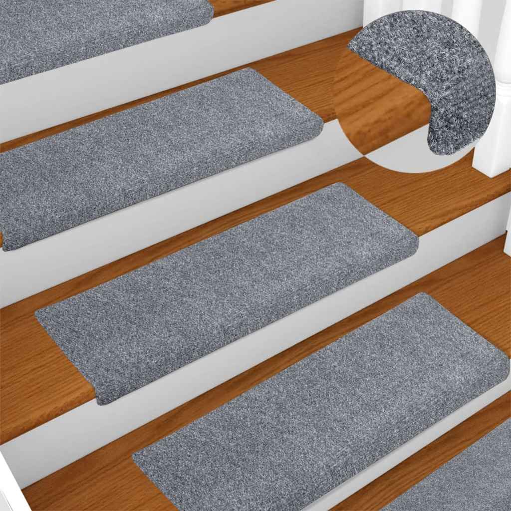 vidaXL Tappetini per scale autoadesivi 15 pz 65x21x4 cm Grigio chiaro bordo rettangolare - Image 1 of 7