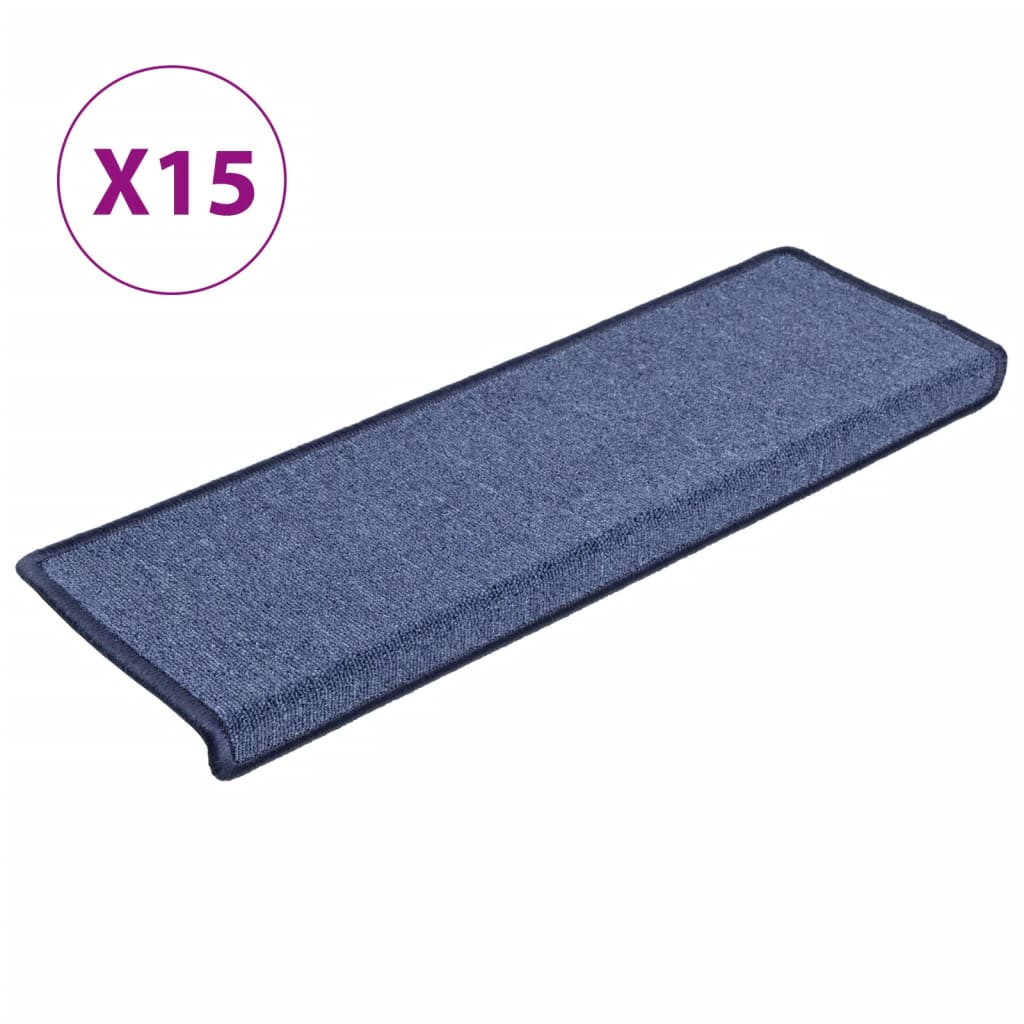 vidaXL Tappetini per scale 15 pz 65x21x4 cm blu bordo rettangolare - Image 2 of 7