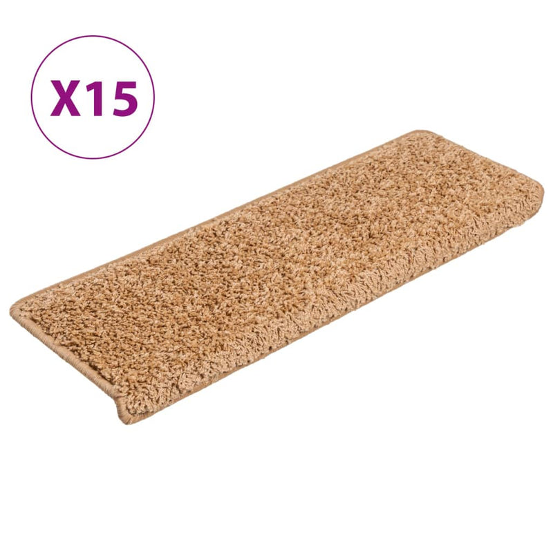 vidaXL Tappetini per scale 15 pz 65x21x4 cm Beige Bordo rettangolare - Image 2 of 7