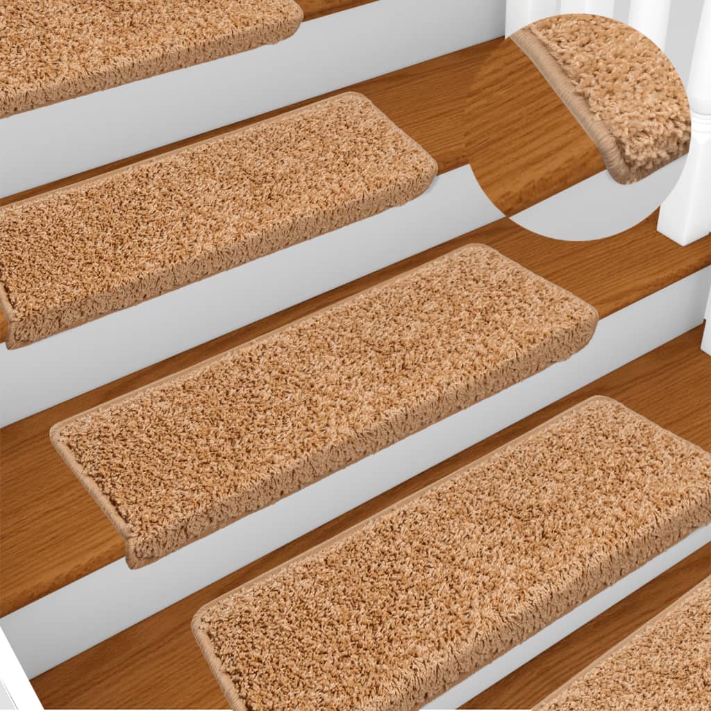 vidaXL Tappetini per scale 15 pz 65x21x4 cm Beige Bordo rettangolare - Image 1 of 7