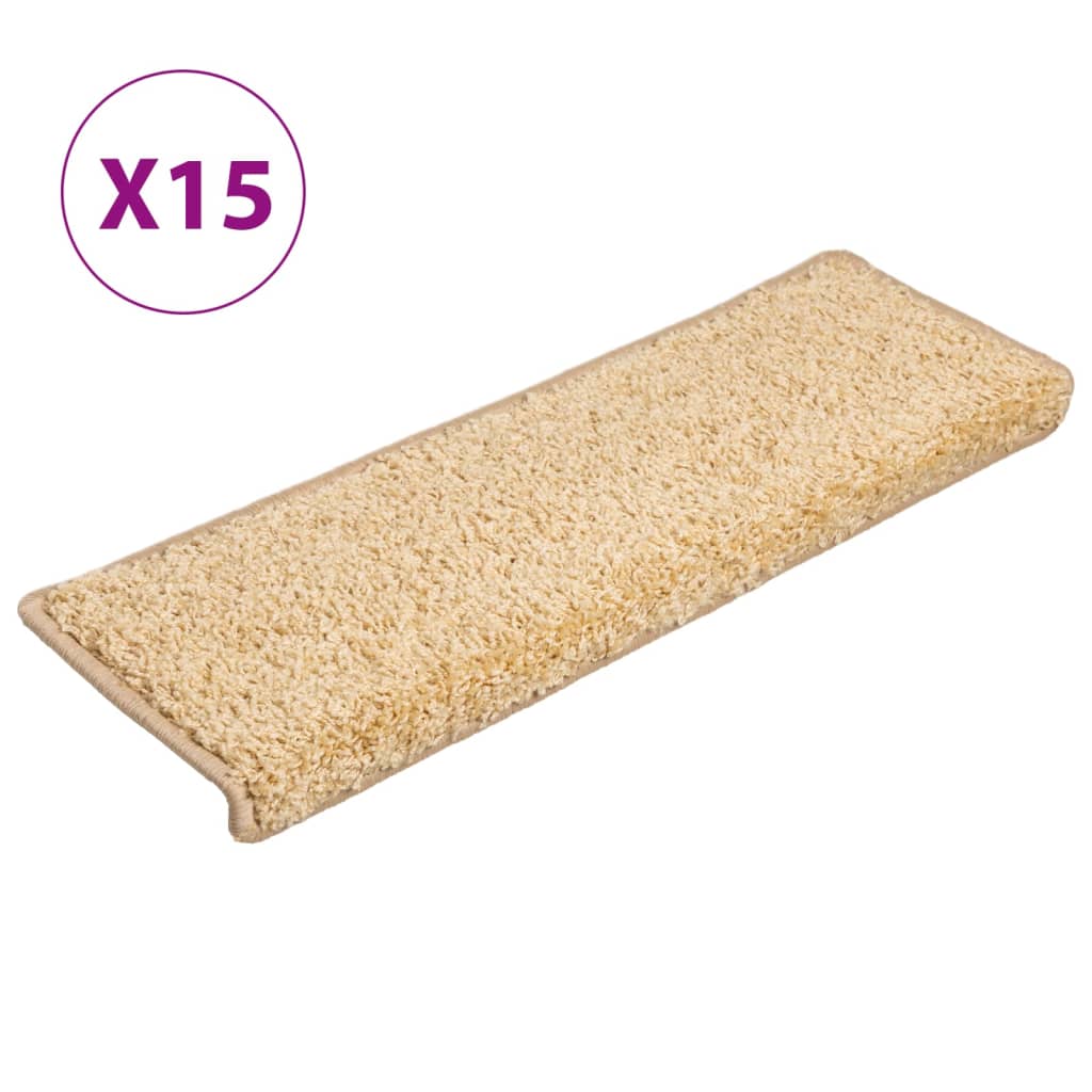vidaXL Tappetini per scale 15 pz 65x21x4 cm Crema Bordo rettangolare - Image 2 of 7