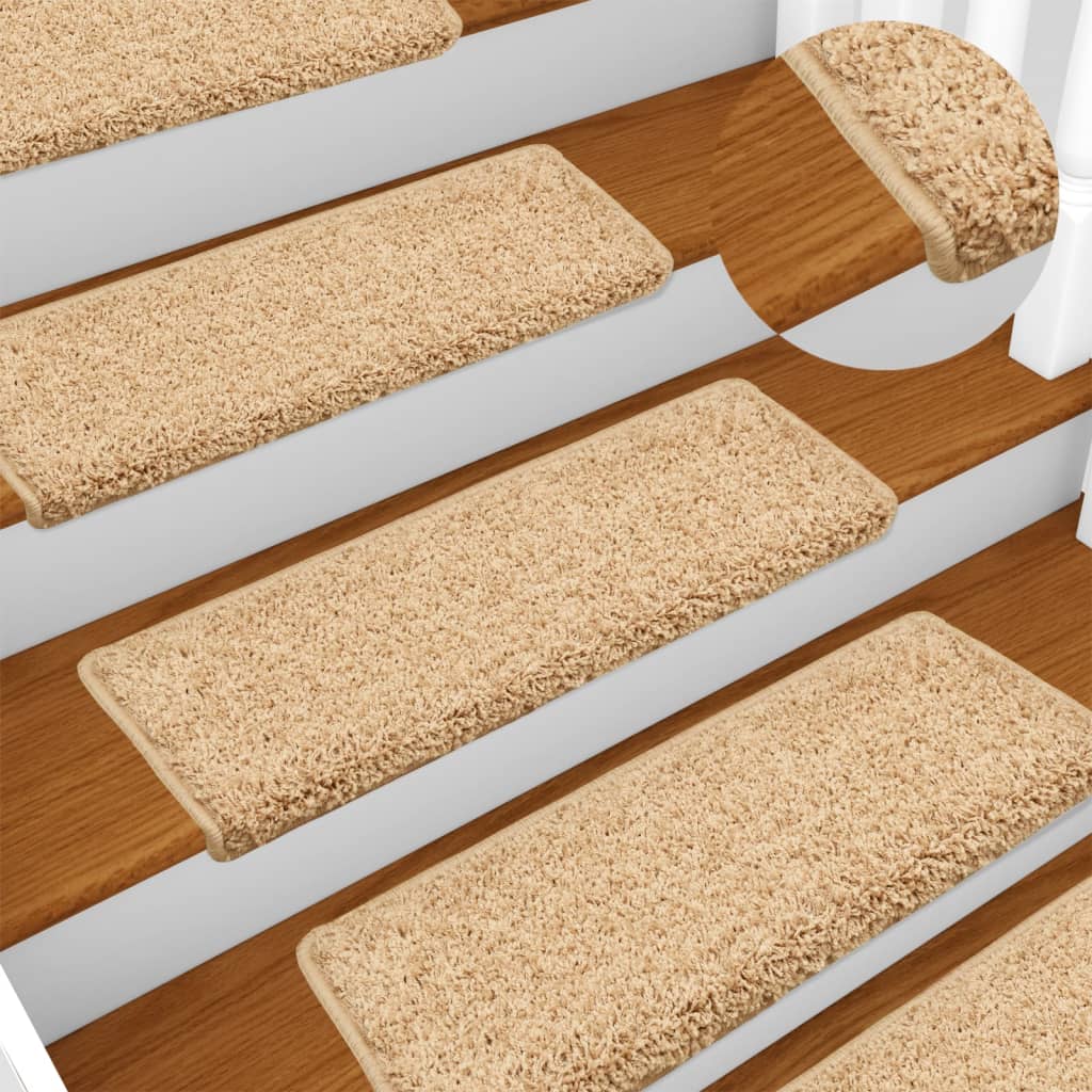 vidaXL Tappetini per scale 15 pz 65x21x4 cm Crema Bordo rettangolare - Image 1 of 7