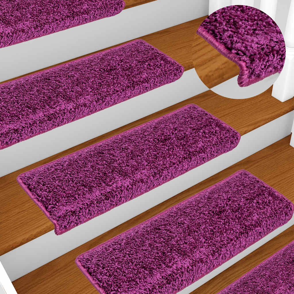 vidaXL Tappetini per scale 15 pz 65x21x4 cm Viola Bordo rettangolare - Image 2 of 7