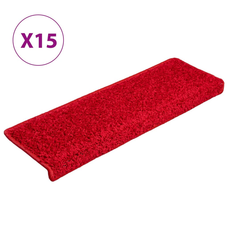 vidaXL Tappetini per scale 15 pz 65x21x4 cm Rosso Bordo rettangolare - Image 2 of 7