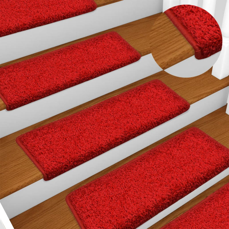 vidaXL Tappetini per scale 15 pz 65x21x4 cm Rosso Bordo rettangolare - Image 1 of 7