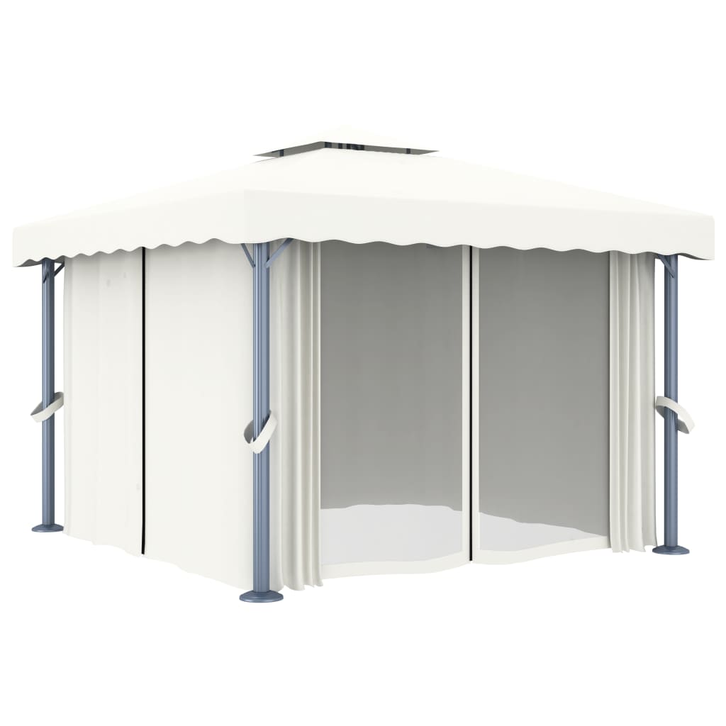 Gazebo da Giardino SolPatio 4x3m con Tende e Schermi Rete, Alluminio e Acciaio - Bianco Crema - Image 2 of 9