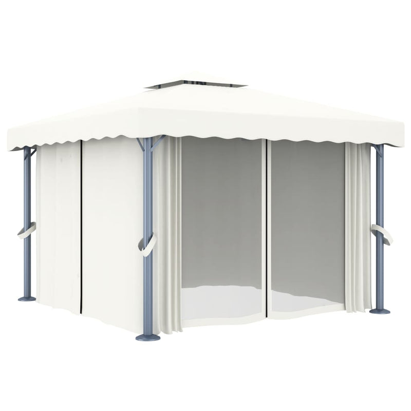 Gazebo da Giardino SolPatio 4x3m con Tende e Schermi Rete, Alluminio e Acciaio - Bianco Crema - Image 2 of 9