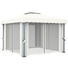 Gazebo da Giardino SolPatio 4x3m con Tende e Schermi Rete, Alluminio e Acciaio - Bianco Crema - Image 4 of 9