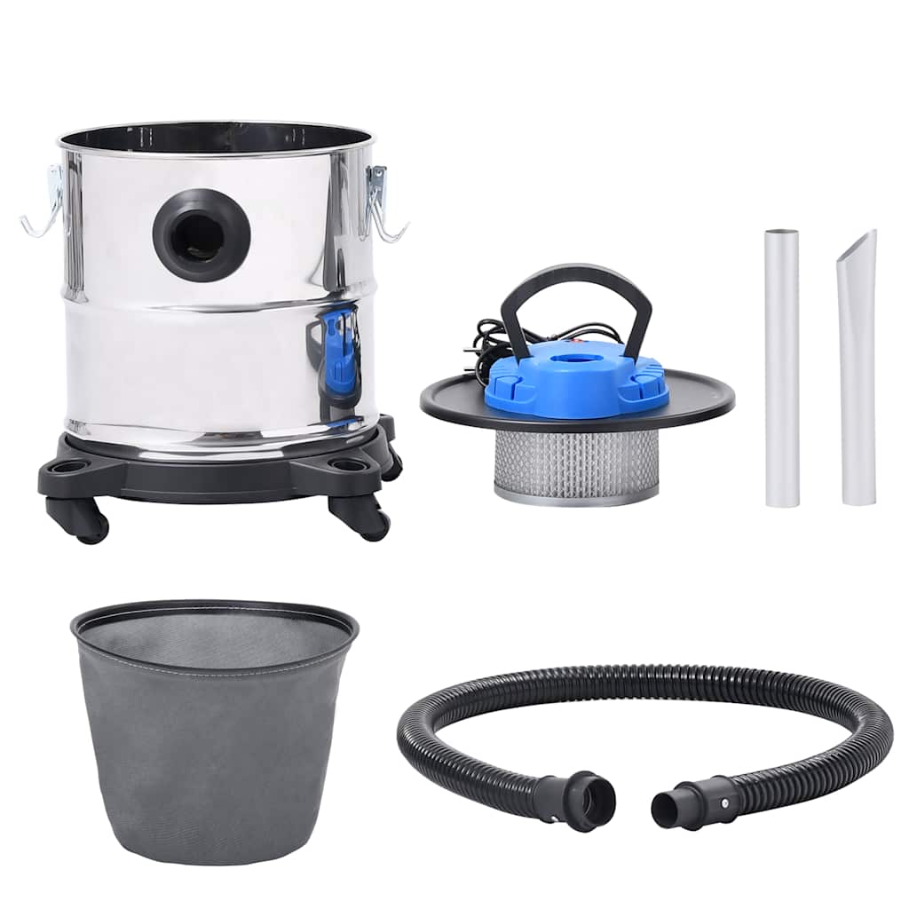 vidaXL Professional Ash Vacuum Cleaner with HEPA Filter, 1200W, 20L Stainless Steel - Image 1 of 8