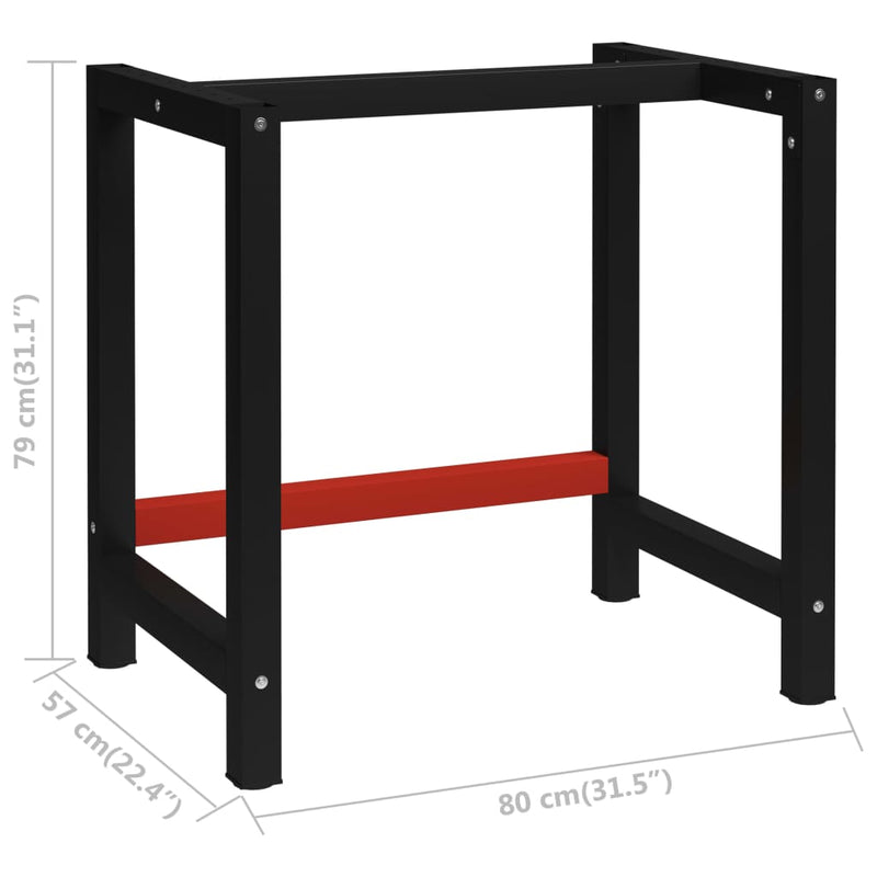 vidaXL Workbench Frame Metal 80x57x79 cm Black and Red - Image 10 of 10