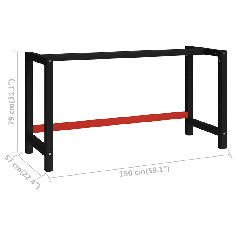 vidaXL Telaio per Banco da Lavoro in Metallo 150x57x79 cm Nero e Rosso - Image 5 of 5