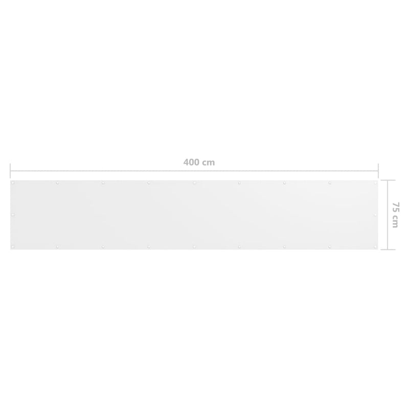 vidaXL Balcony Screen, Oxford Fabric, Waterproof, 75x300 cm, White - Image 13 of 18