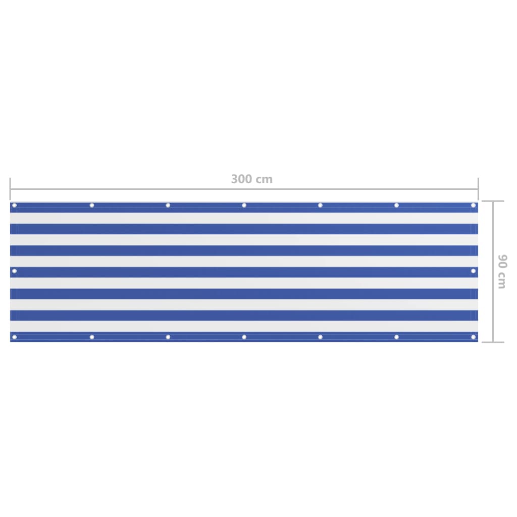 vidaXL Waterproof Balcony Screen 90x300 cm in White and Blue Oxford Fabric - Image 9 of 12
