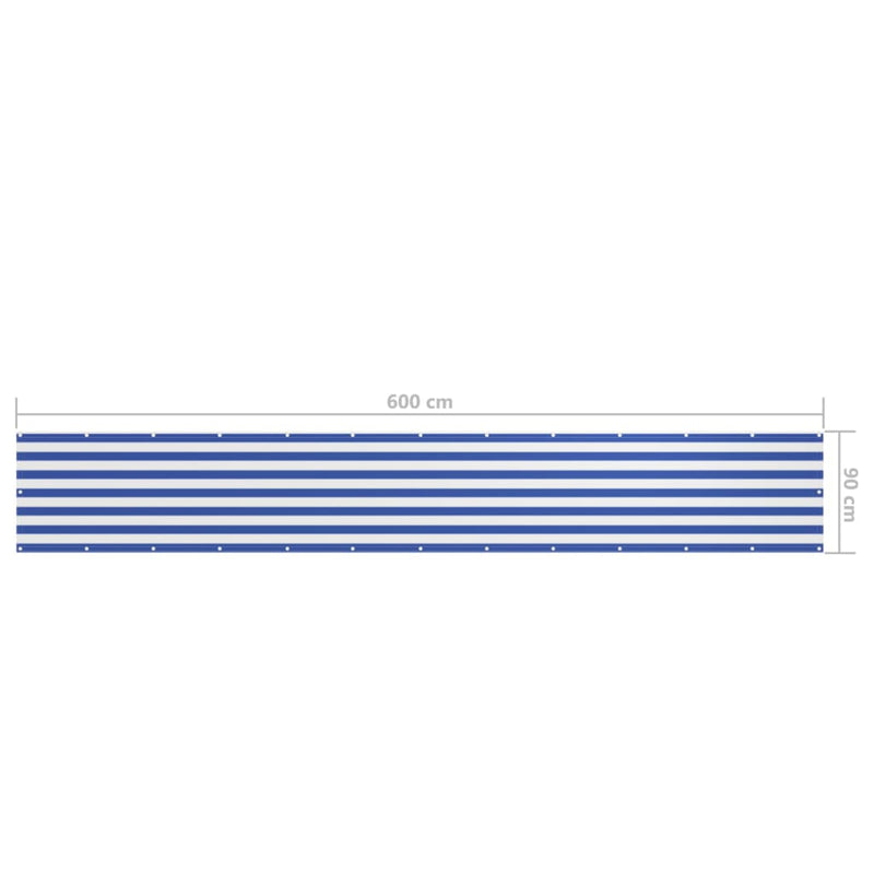 Paravento Balcone Tessuto Oxford Impermeabile 90x600 cm Bianco e Blu - immagine 5 | SolPatio - Image 5 of 6