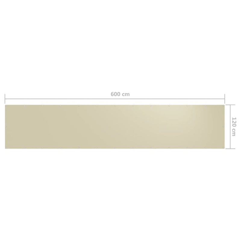 vidaXL Paravento da Balcone Crema 120x600 cm Tessuto Oxford - Image 3 of 3