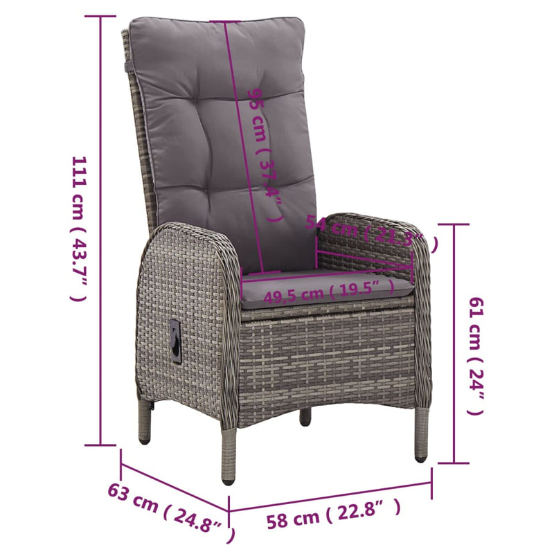 Set de Comedor de Jardín de 11 Plazas de Poliratán Gris – Sillas Reclinables - Image 40 of 48