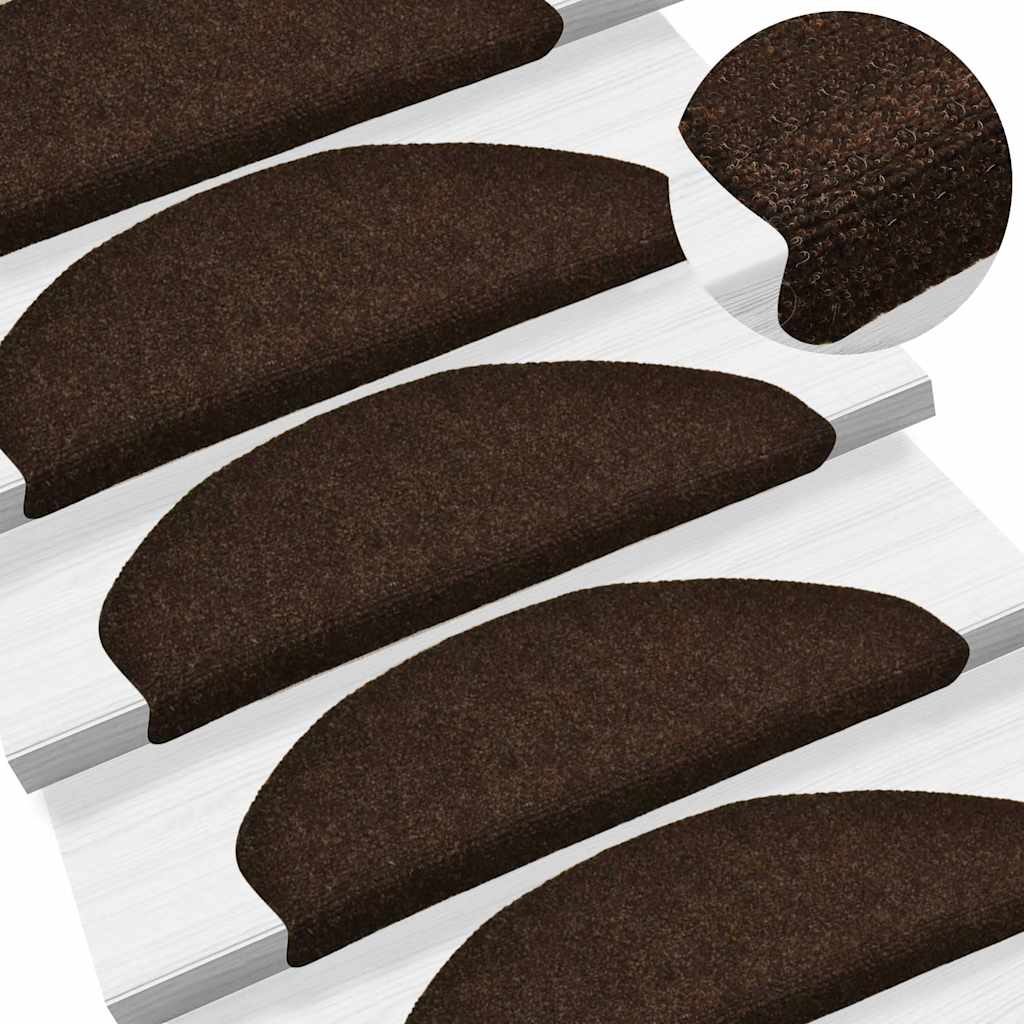 vidaXL Tappetini per scale autoadesivi 5 pz 65x21x4 cm marrone semicircolari grandi - Image 3 of 6