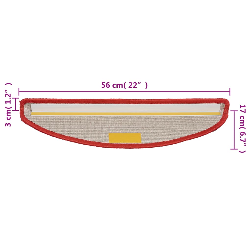 vidaXL Tappetini per scale 10 pz 56x17x3 cm rossi semicircolari - Image 8 of 8