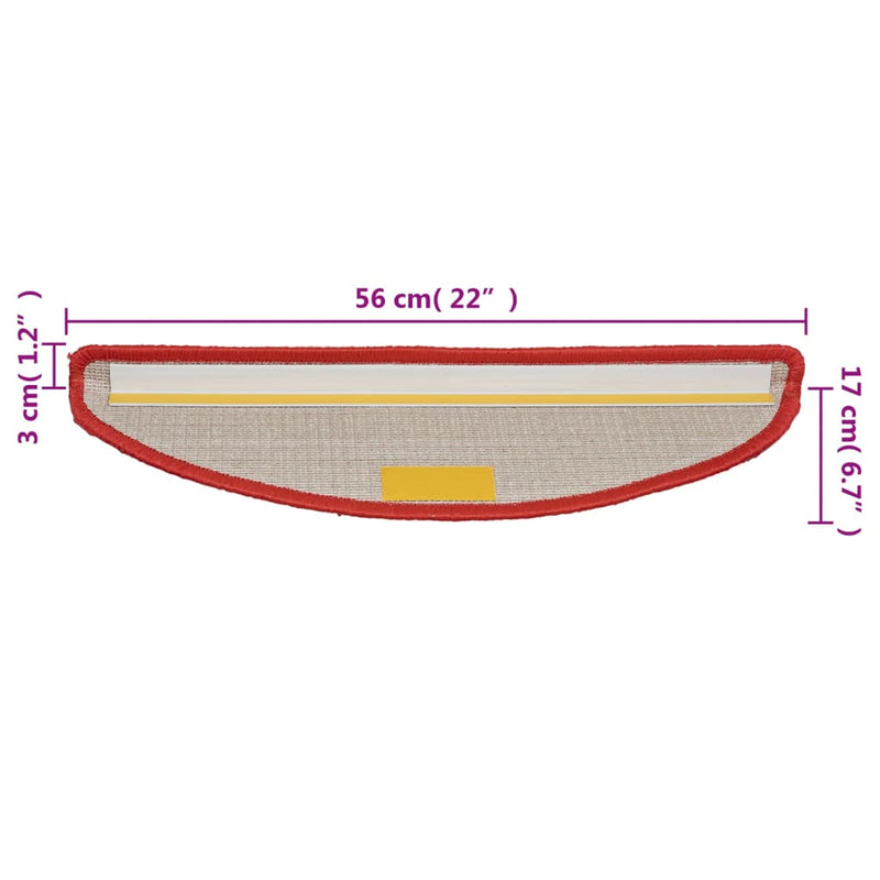 vidaXL Tappetini per scale 10 pz 56x17x3 cm rossi semicircolari - Image 8 of 8