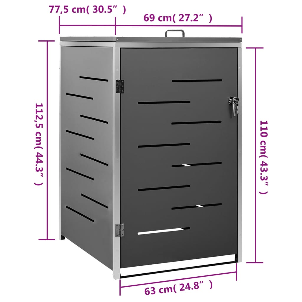 vidaXL Copribidone Singolo in Acciaio Inox e Zincato 69x77,5x112,5cm Antracite - Image 154 of 165