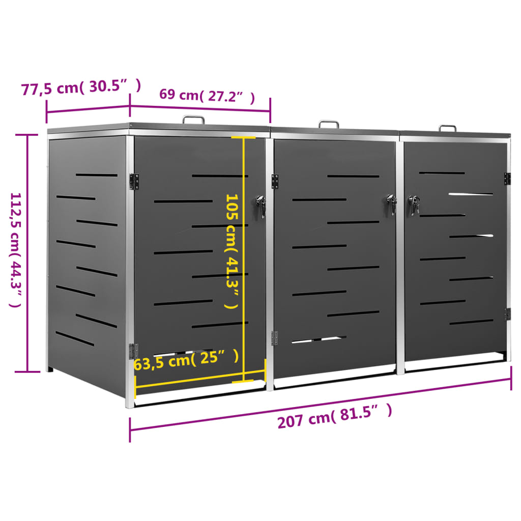 vidaXL Copribidone Singolo in Acciaio Inox e Zincato 69x77,5x112,5cm Antracite - Image 163 of 165