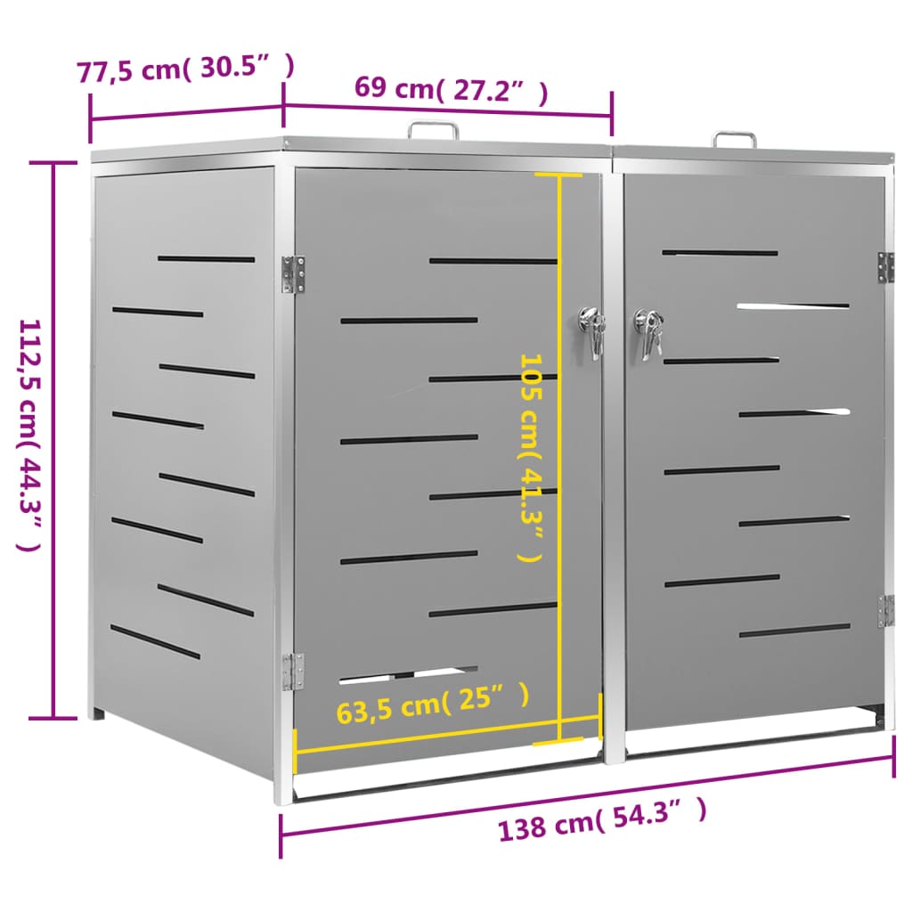 vidaXL Copribidone Singolo in Acciaio Inox e Zincato 69x77,5x112,5cm Antracite - Image 157 of 165