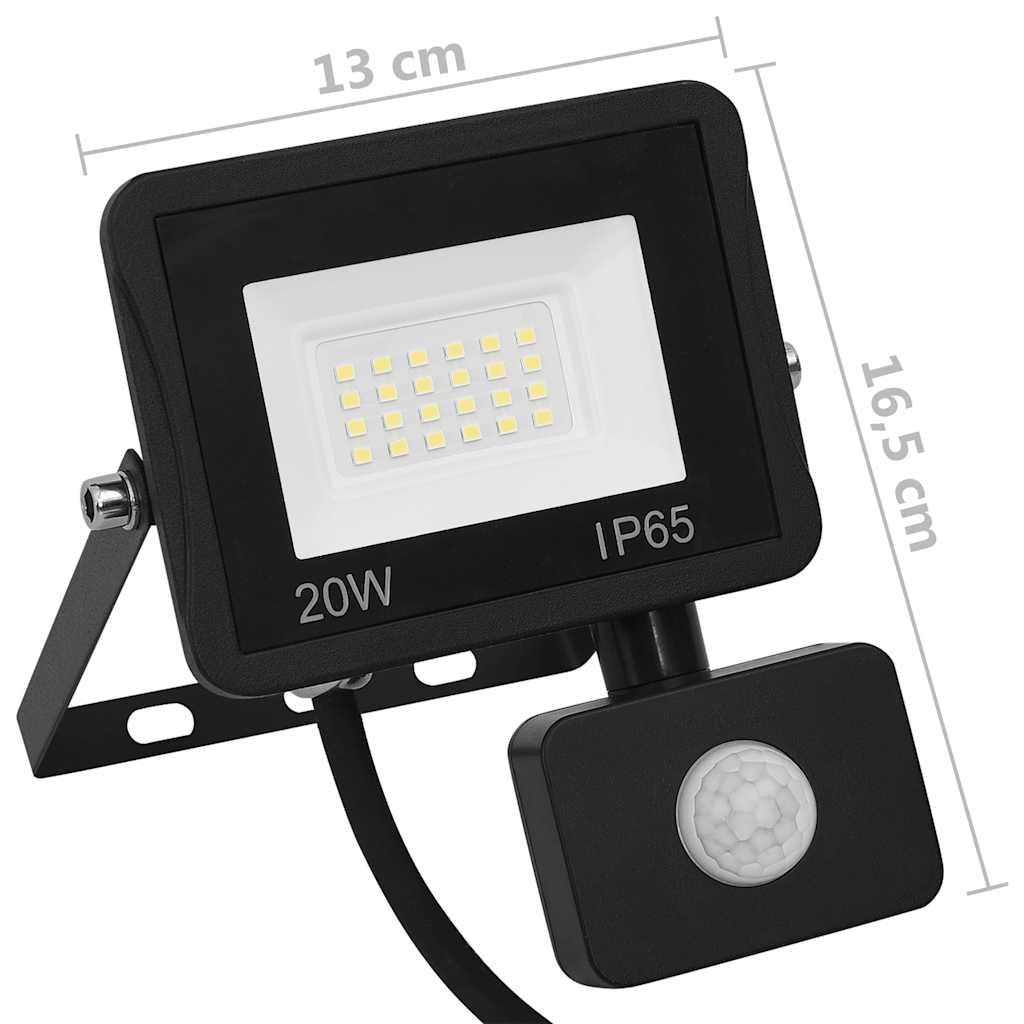 Foco LED vidaXL con sensor, 20 W, aluminio/vidrio, 13 x 16,5 cm, negro - Image 25 of 27