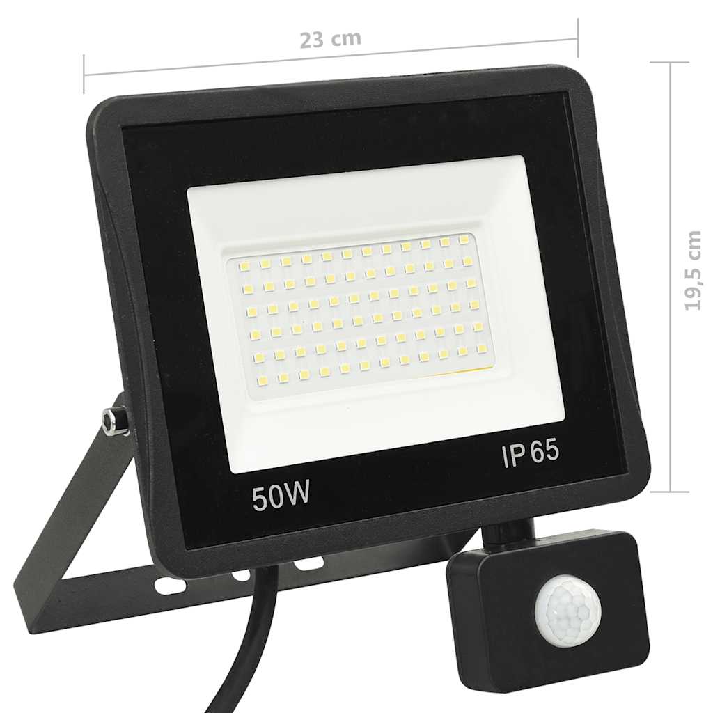 Foco LED vidaXL con sensor 50 W 23 x 19,5 x 5 cm Negro - Image 17 of 18
